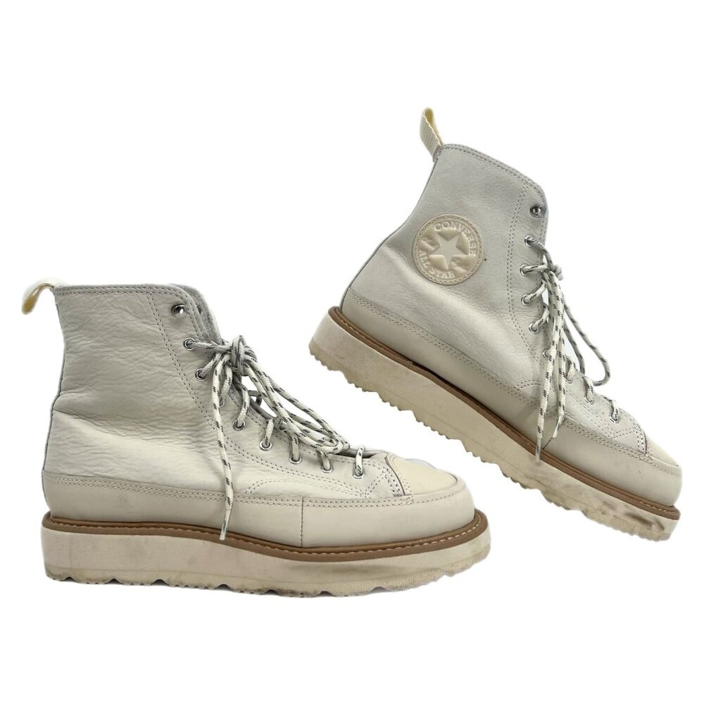 Converse Cream Leather High Top Boot Sneakers | Size 9